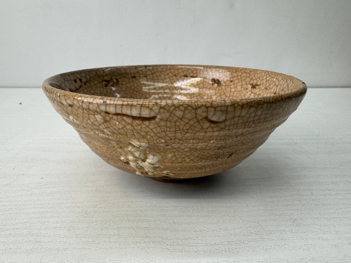 Y10571 CHAWAN Mino-ware flat bowl box Japan antique tea ceremony pottery cup