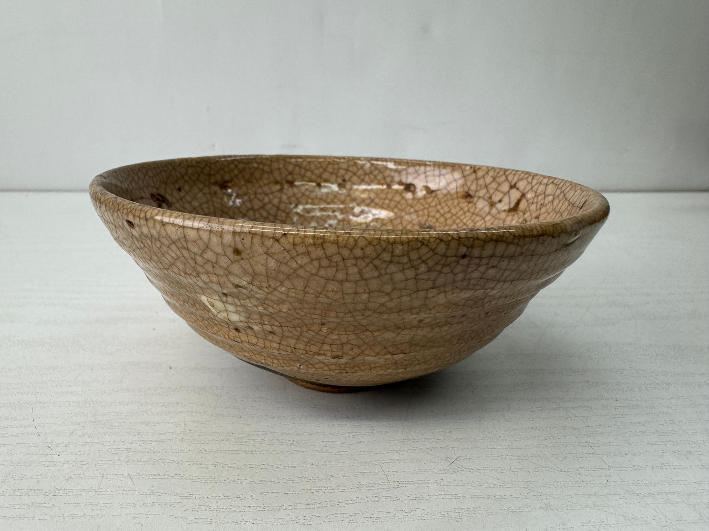Y10571 CHAWAN Mino-ware flat bowl box Japan antique tea ceremony pottery cup
