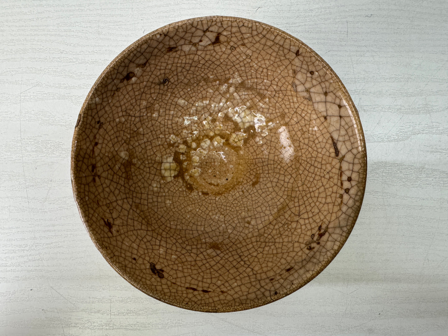 Y10571 CHAWAN Mino-ware flat bowl box Japan antique tea ceremony pottery cup