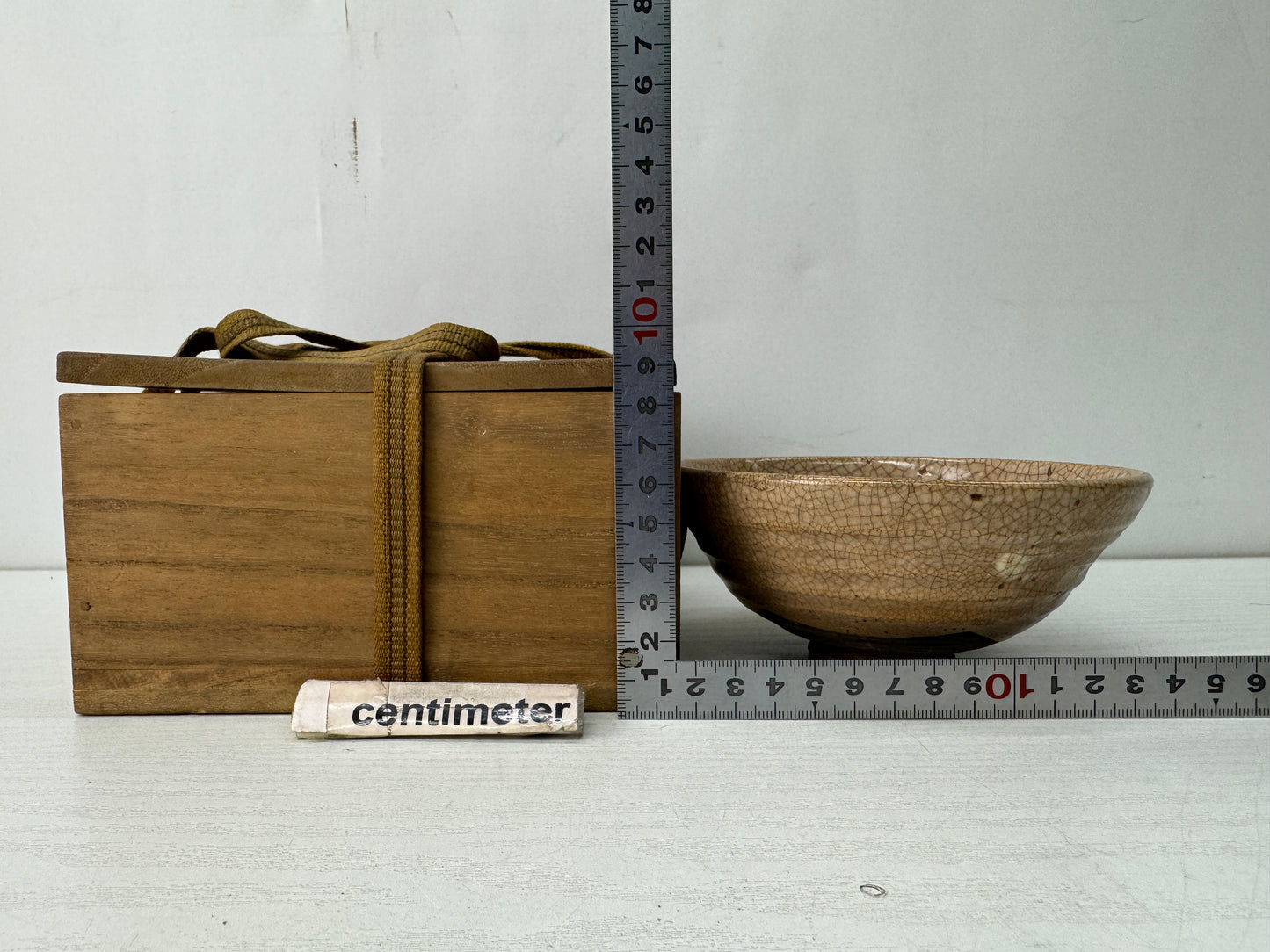 Y10571 CHAWAN Mino-ware flat bowl box Japan antique tea ceremony pottery cup