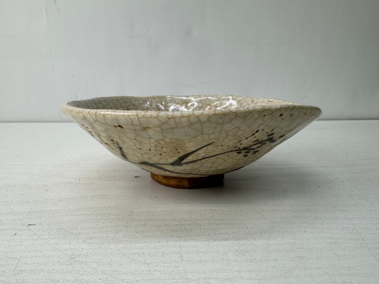 Y10572 CHAWAN Shino-ware flat bowl box Japan antique tea ceremony pottery cup