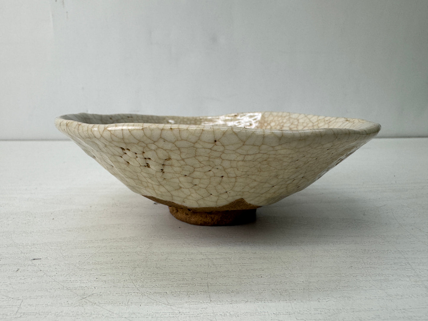 Y10572 CHAWAN Shino-ware flat bowl box Japan antique tea ceremony pottery cup