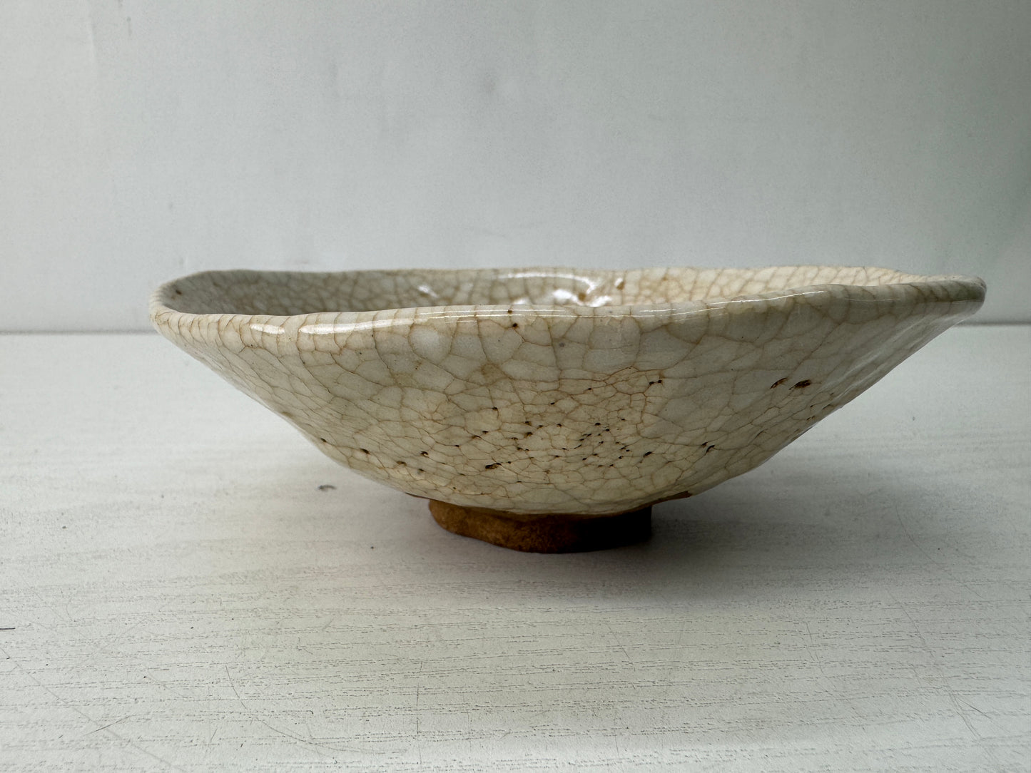 Y10572 CHAWAN Shino-ware flat bowl box Japan antique tea ceremony pottery cup