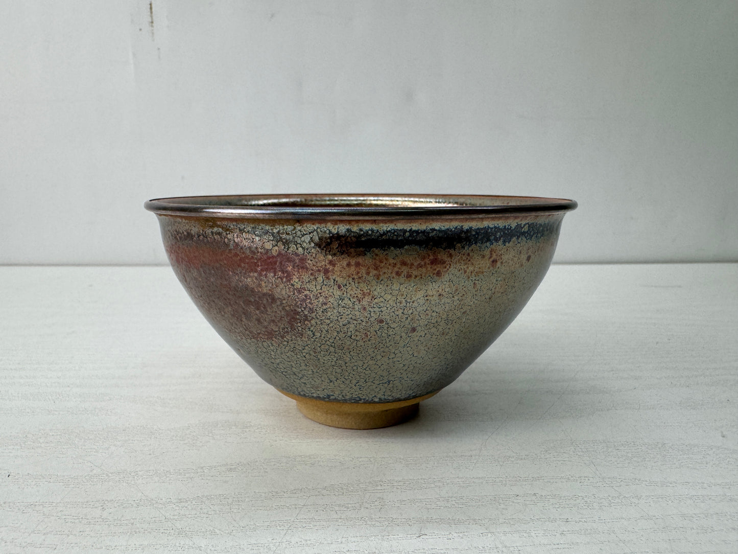 Y10574 CHAWAN Tenmoku bowl signed box silver rim Japan antique tea ceremony cup