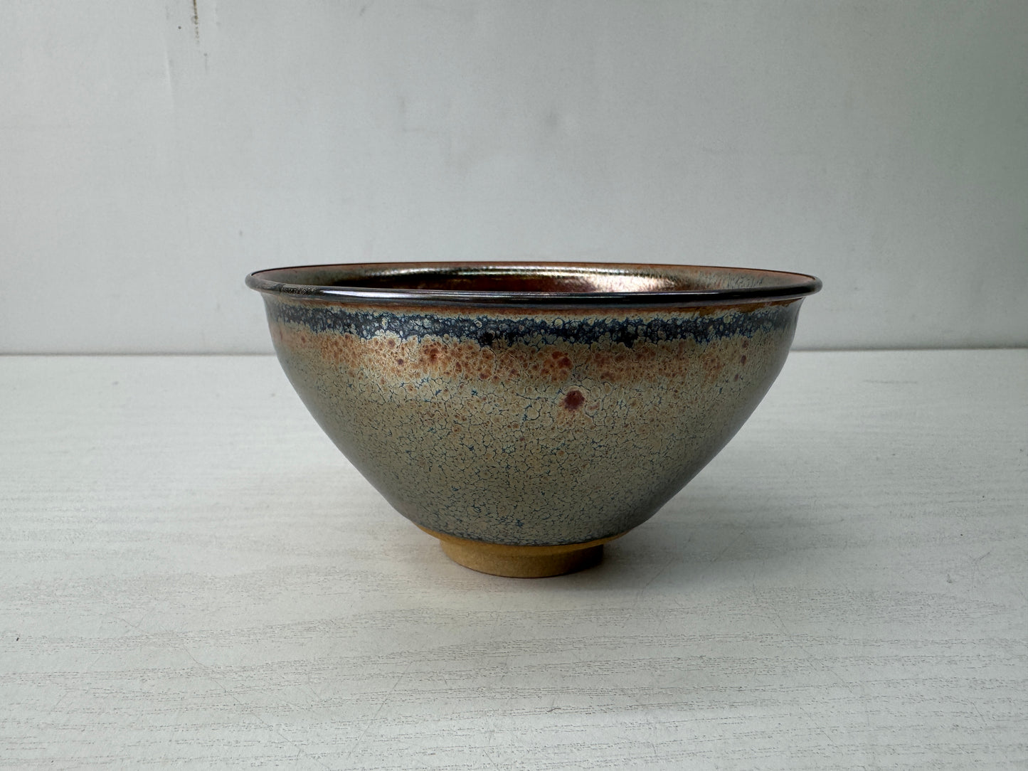 Y10574 CHAWAN Tenmoku bowl signed box silver rim Japan antique tea ceremony cup