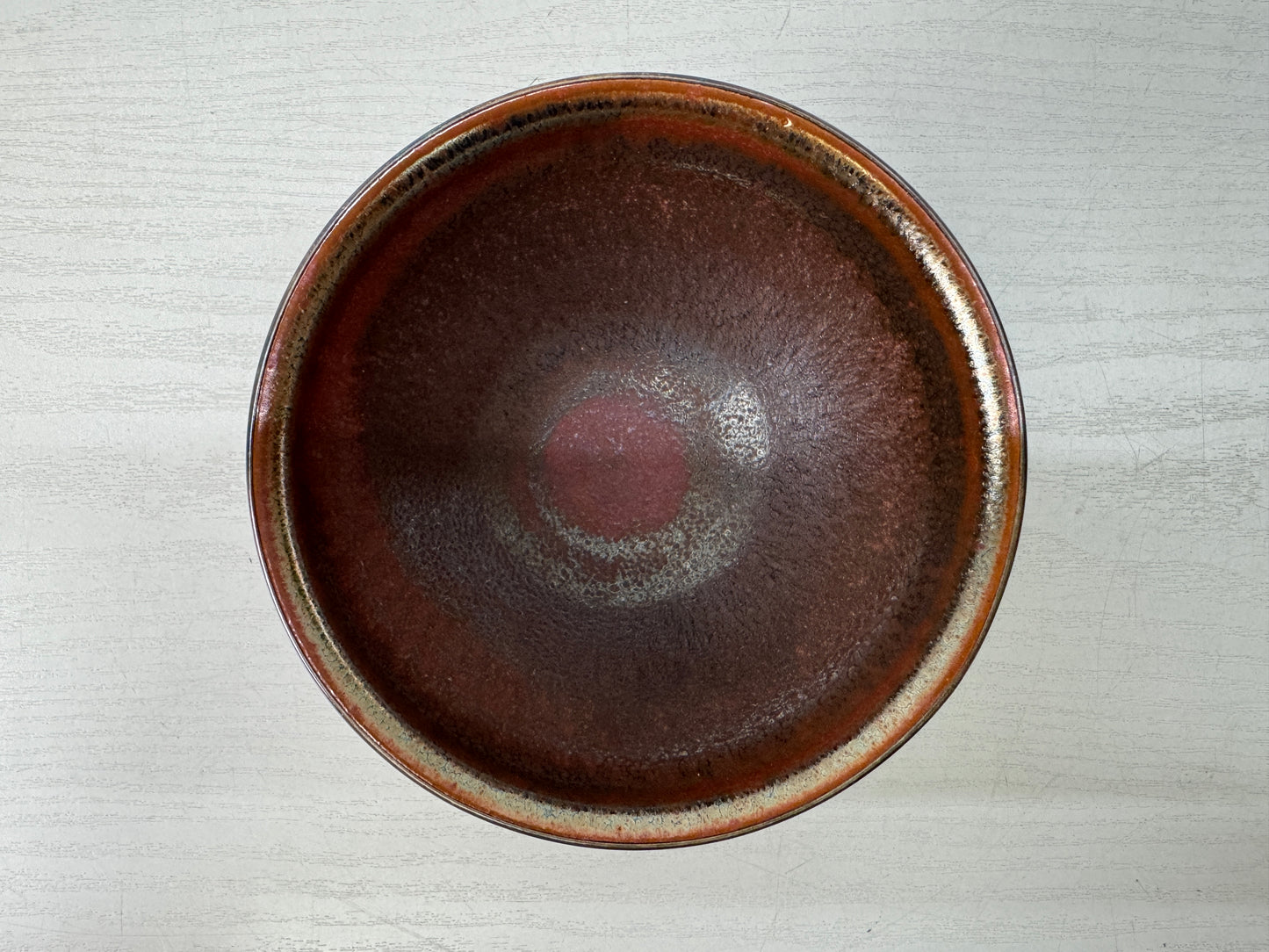 Y10574 CHAWAN Tenmoku bowl signed box silver rim Japan antique tea ceremony cup