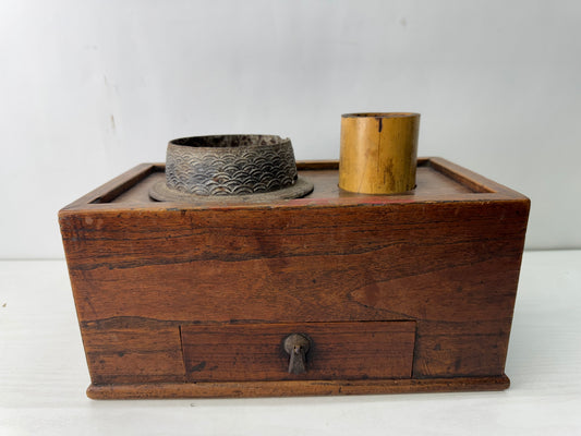 Y10580 TRAY Zelkova wood tobacco holder funiture style folk art Japan antique