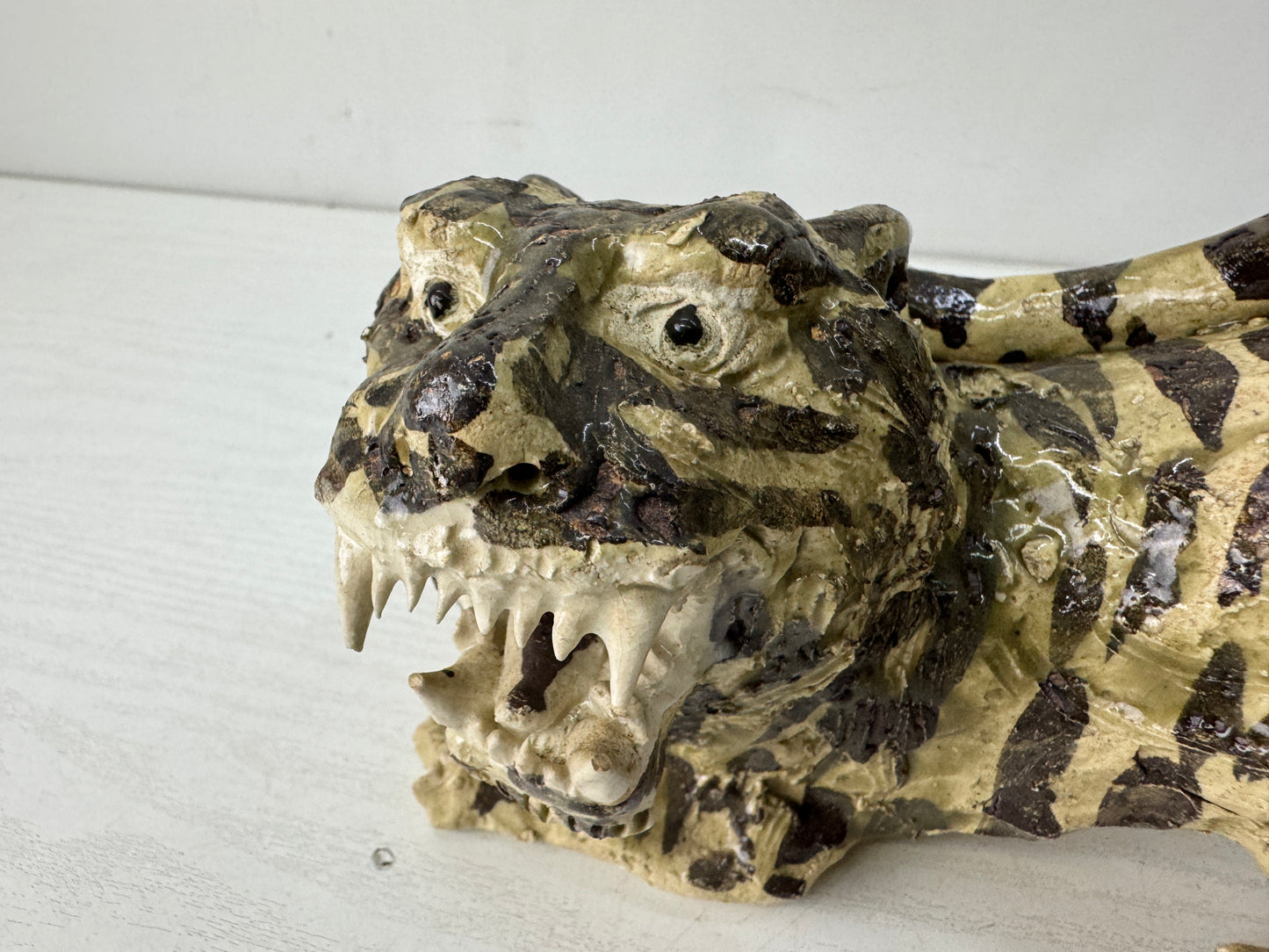 Y10584 OKIMONO Seto-ware Tiger figurine signed box Japan antique interior decor