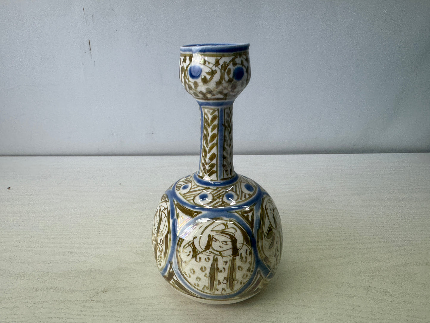 Y10587 FLOWER VASE Lusterware signed box Japan antique ikebana floral decor