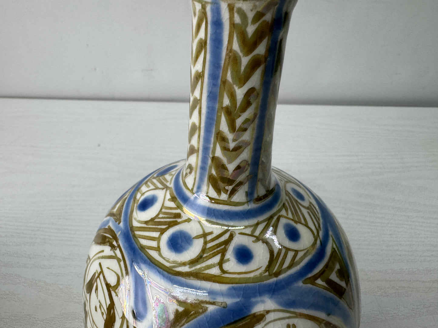 Y10587 FLOWER VASE Lusterware signed box Japan antique ikebana floral decor