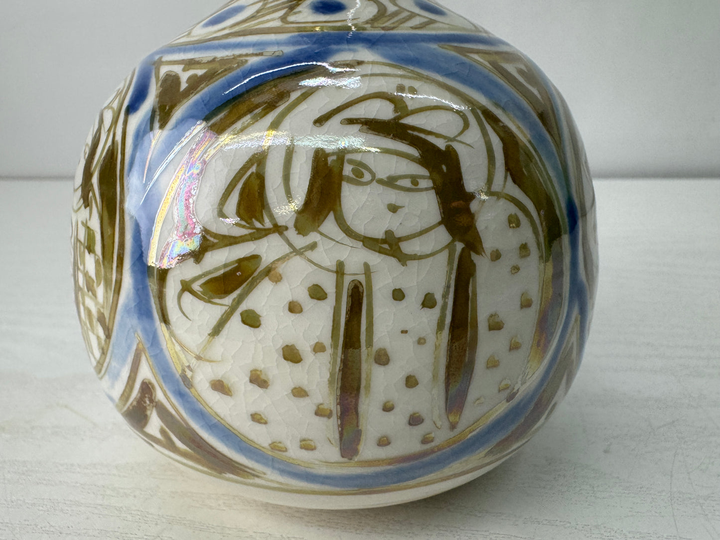 Y10587 FLOWER VASE Lusterware signed box Japan antique ikebana floral decor