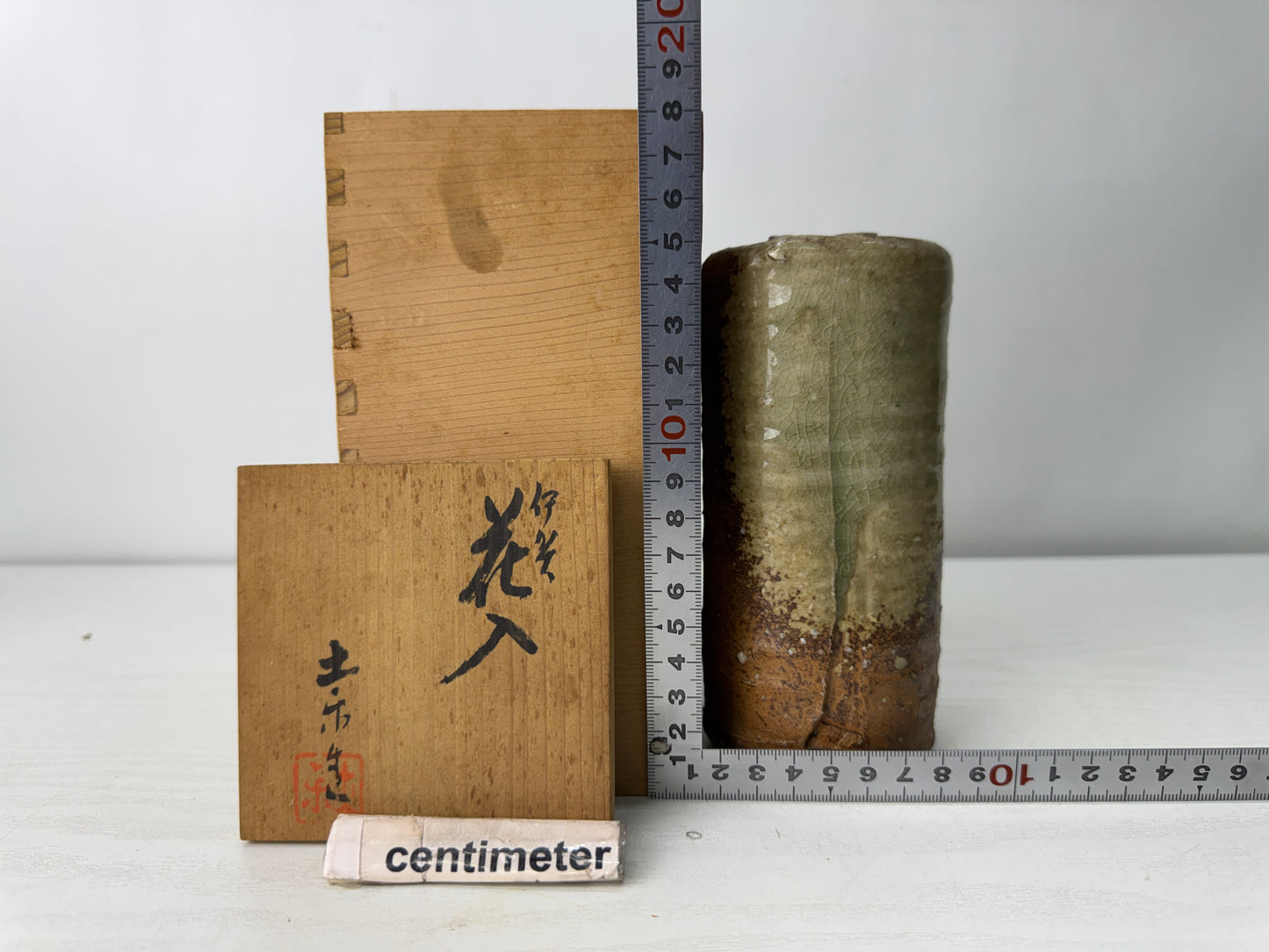 Y10588 FLOWER VASE Iga-ware signed box Japan antique ikebana floral arrangement