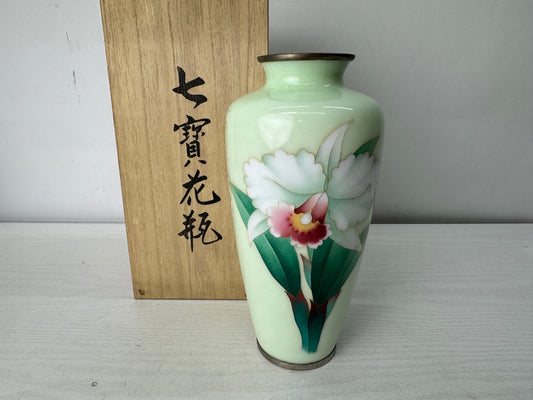 Y10590 FLOWER VASE Cloisonne signed box Japan antique ikebana floral arrangement