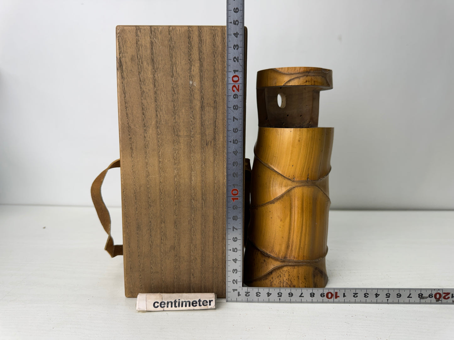 Y10591 FLOWER VASE Bamboo signed box Japan antique ikebana floral arrangement