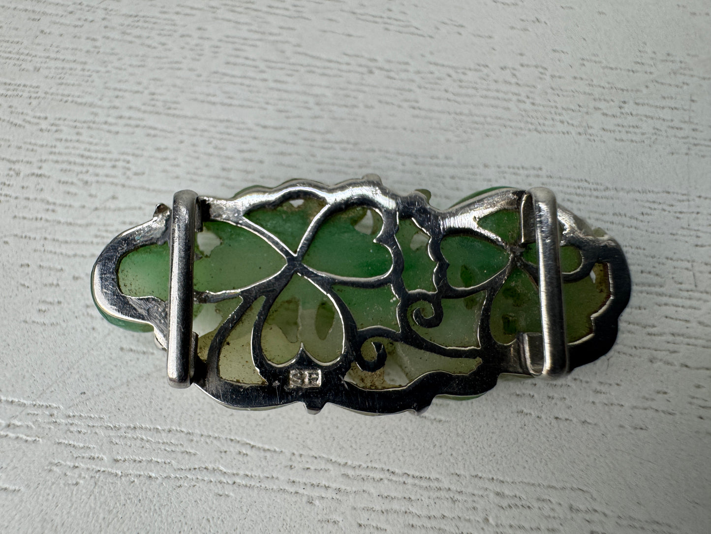 Y10593 OBIDOME Jade Sash clip brooch openwork Japan antique kimono accessory