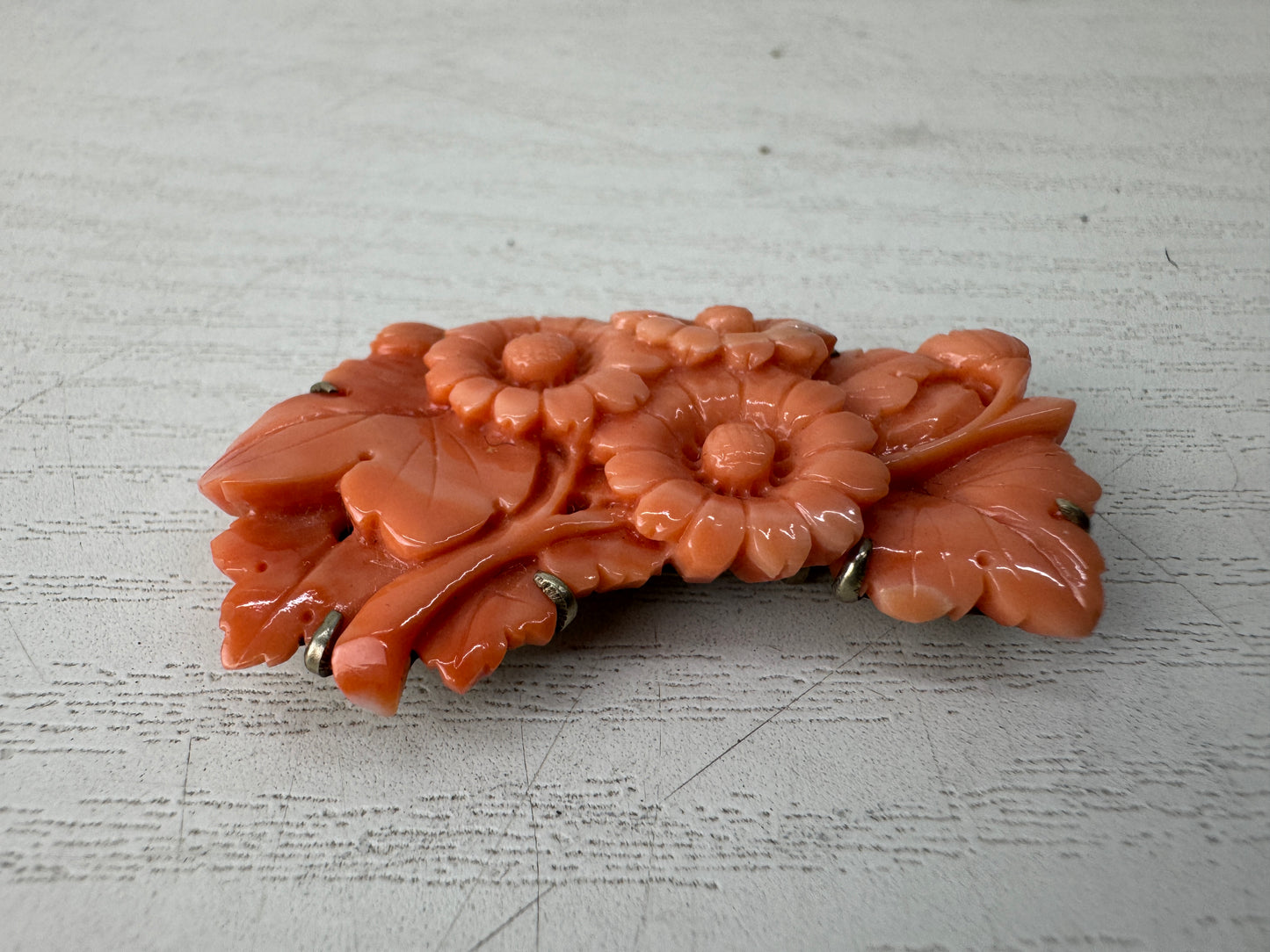 Y10595 OBIDOME Coral Sash clip brooch obi clasp Japan antique kimono accessory