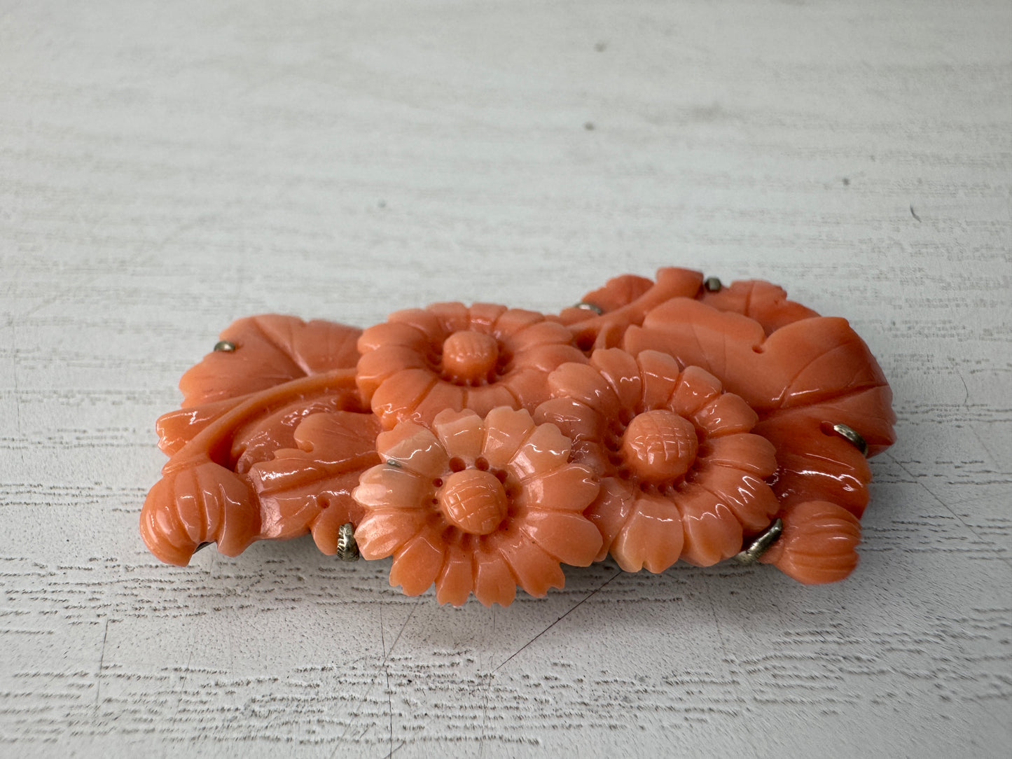 Y10595 OBIDOME Coral Sash clip brooch obi clasp Japan antique kimono accessory