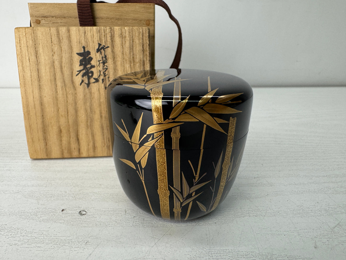 Y10600 TEA CADDY Matcha container case signed box Japan antique tea ceremony