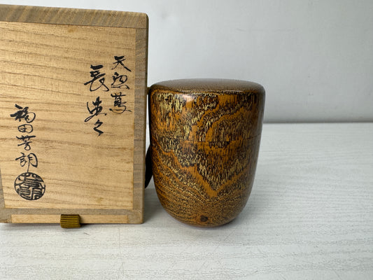 Y10601 TEA CADDY wooden long Matcha case signed box Japan antique tea ceremony
