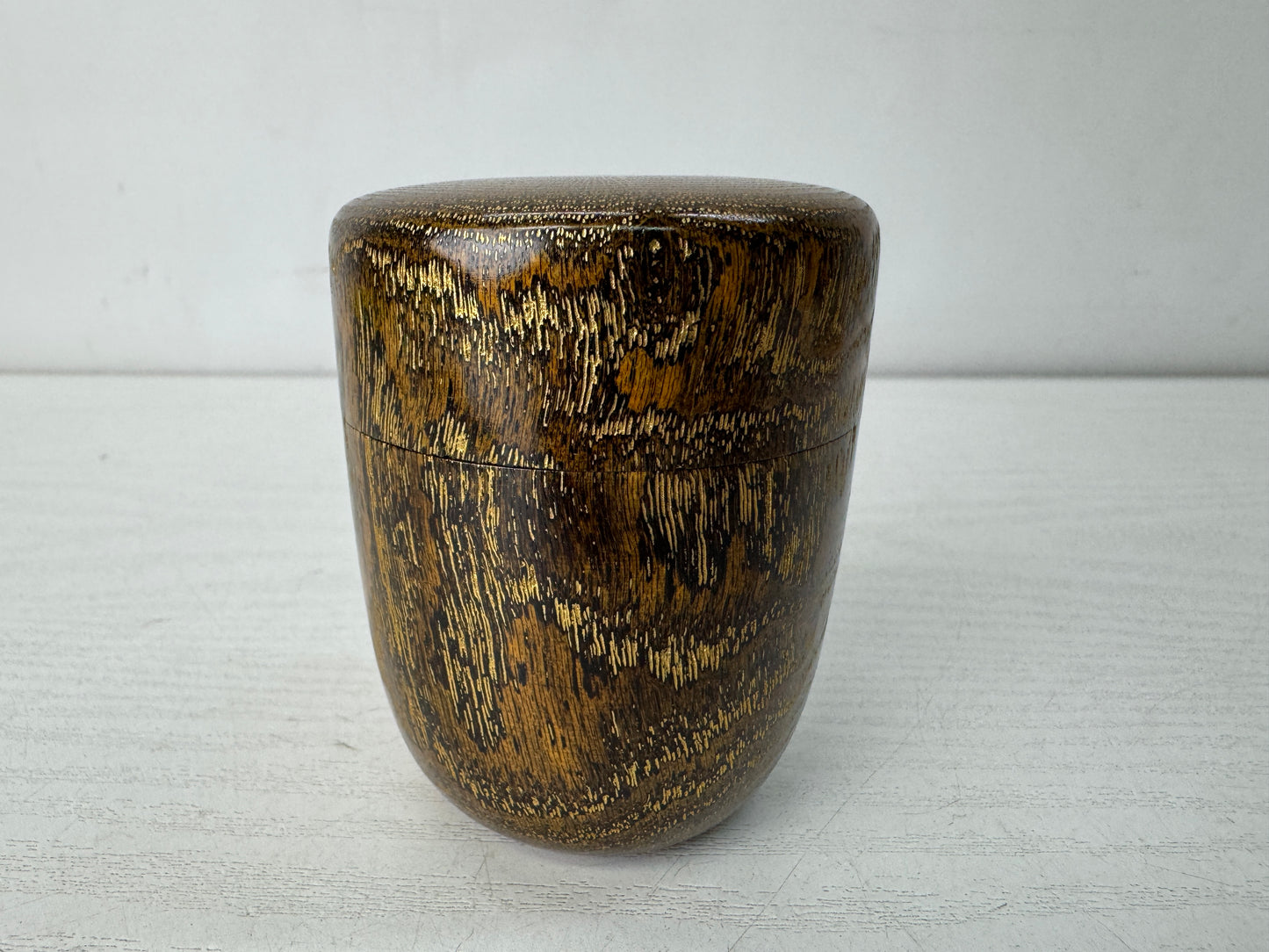 Y10601 TEA CADDY wooden long Matcha case signed box Japan antique tea ceremony