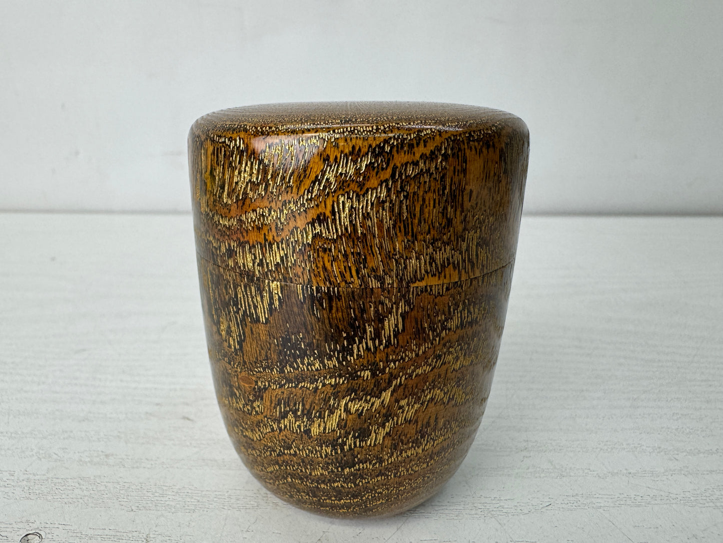 Y10601 TEA CADDY wooden long Matcha case signed box Japan antique tea ceremony