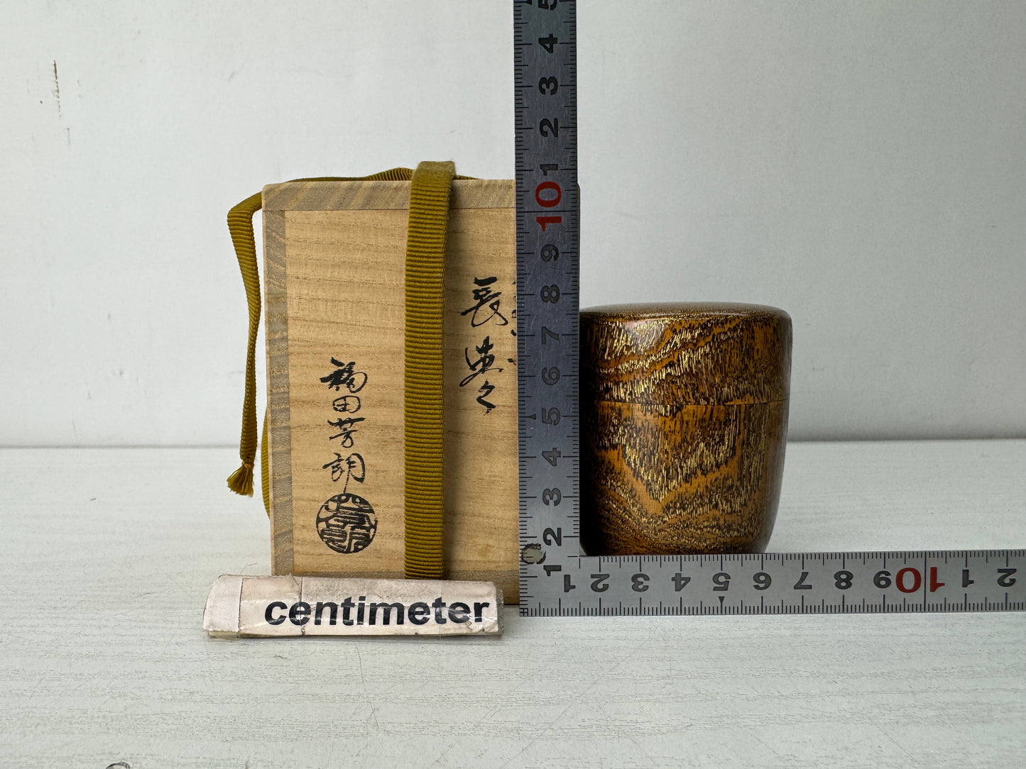 Y10601 TEA CADDY wooden long Matcha case signed box Japan antique tea ceremony