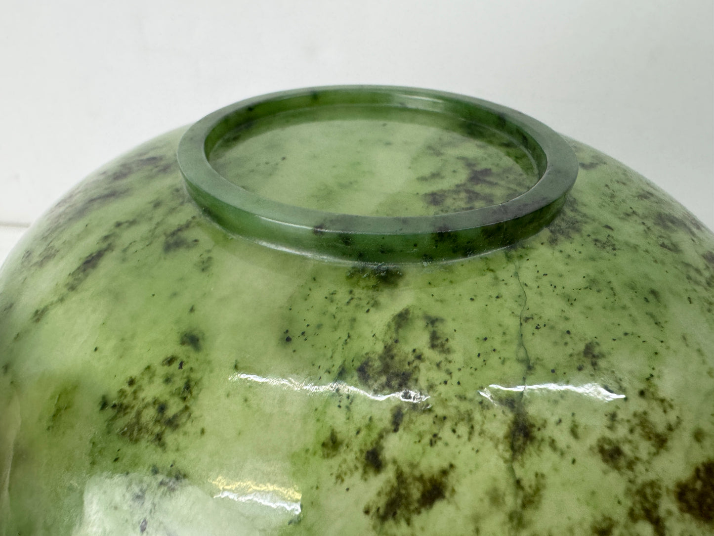 Y10602 CHAWAN Green stone Jade bowl wooden base box China antique tea ceremony