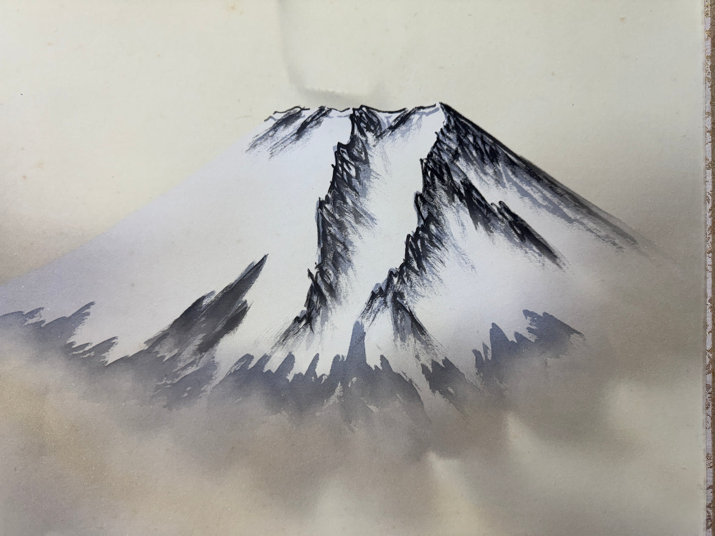 Y10606 KAKEJIKU Hanging scroll Mt. Fuji Plum signed box Japan antique interior