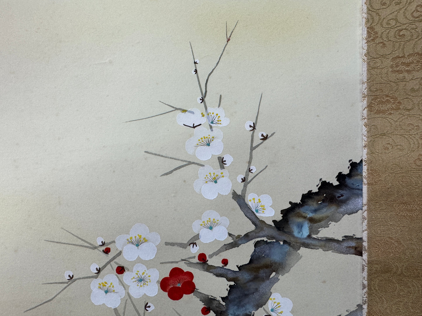 Y10606 KAKEJIKU Hanging scroll Mt. Fuji Plum signed box Japan antique interior