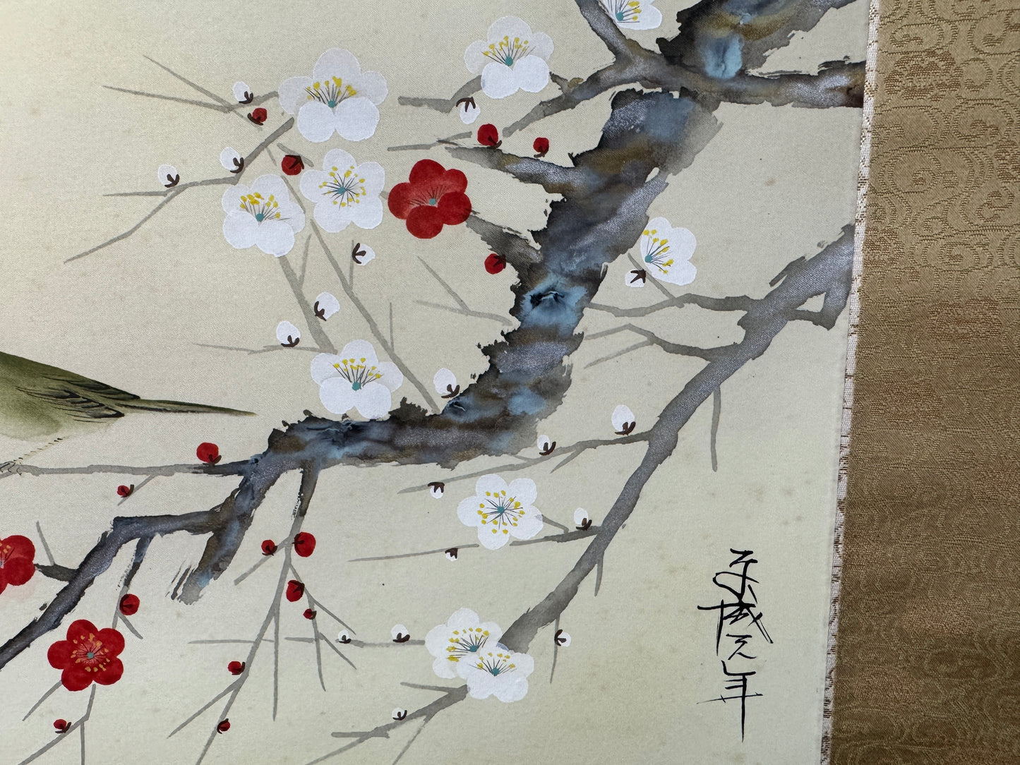 Y10606 KAKEJIKU Hanging scroll Mt. Fuji Plum signed box Japan antique interior