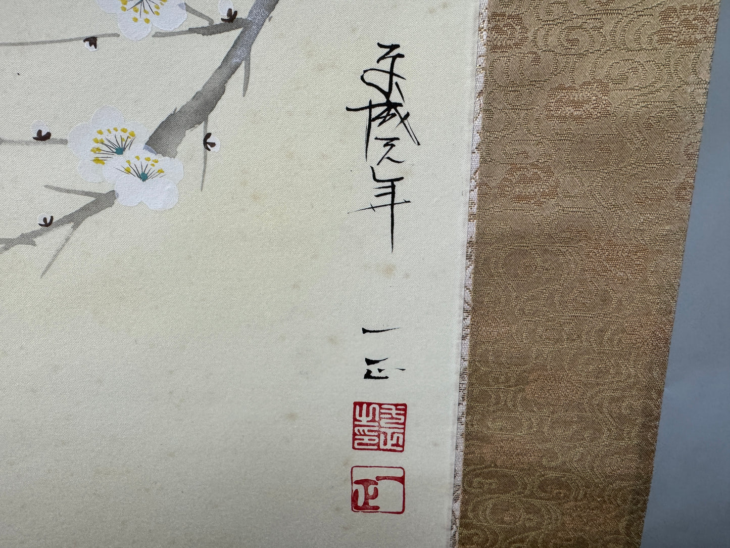 Y10606 KAKEJIKU Hanging scroll Mt. Fuji Plum signed box Japan antique interior