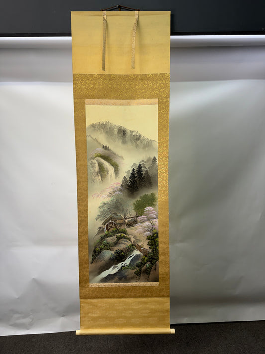 Y10607 KAKEJIKU Hanging scroll Rural landscape signed Japan antique interior