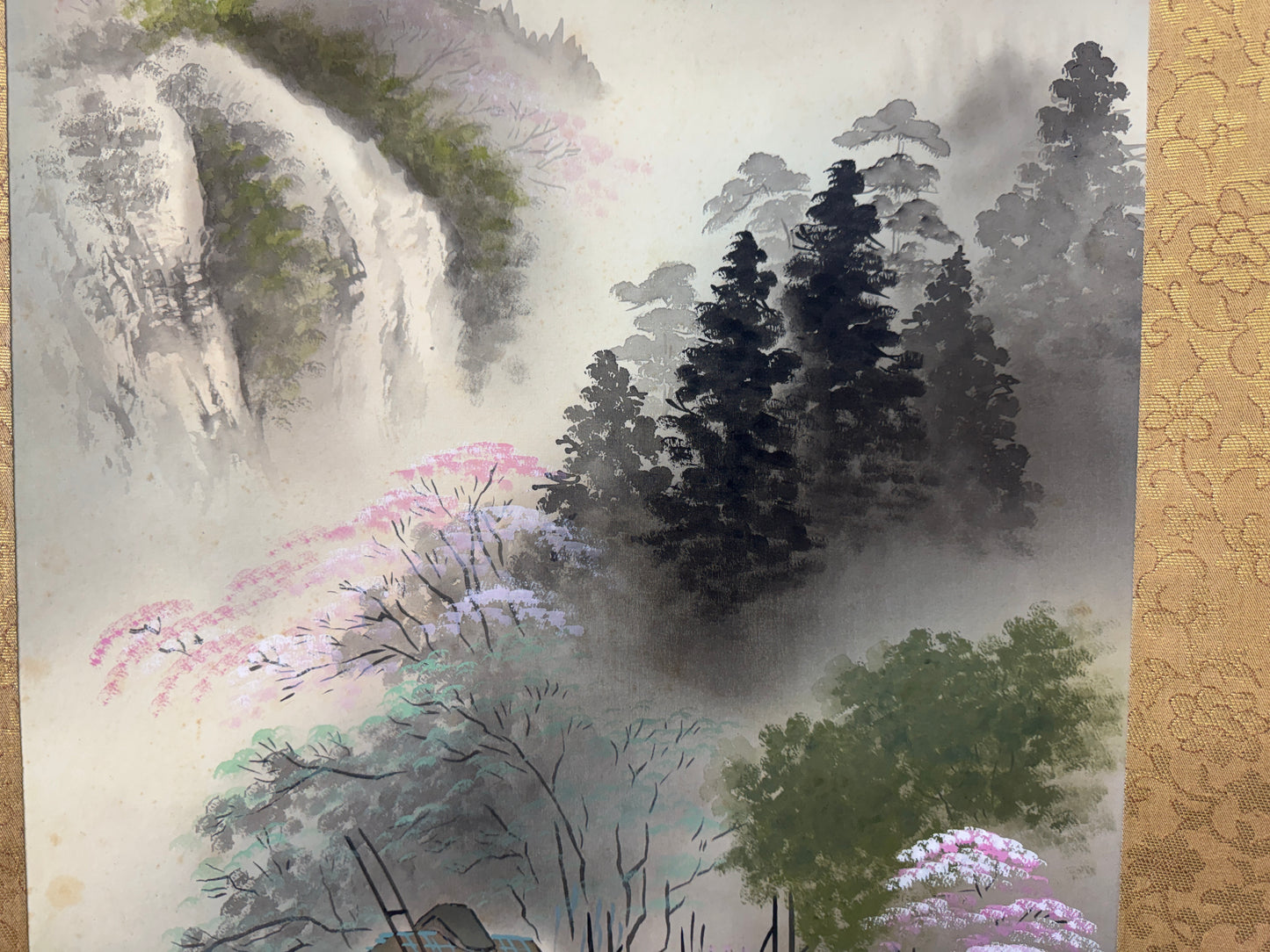 Y10607 KAKEJIKU Hanging scroll Rural landscape signed Japan antique interior