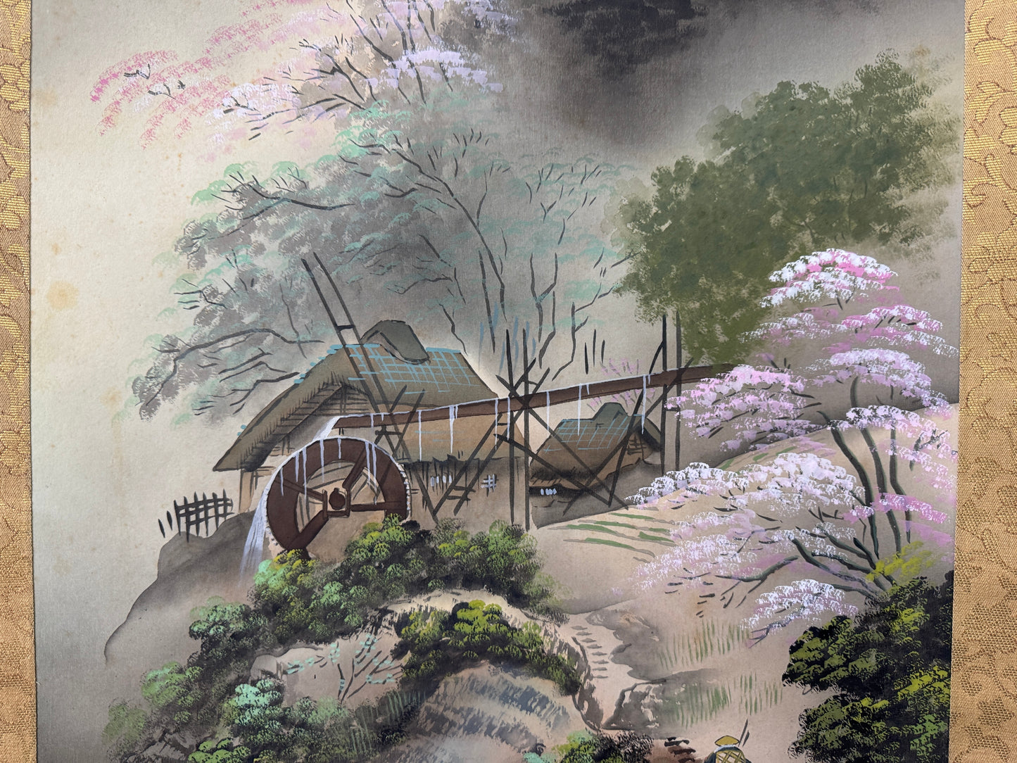 Y10607 KAKEJIKU Hanging scroll Rural landscape signed Japan antique interior