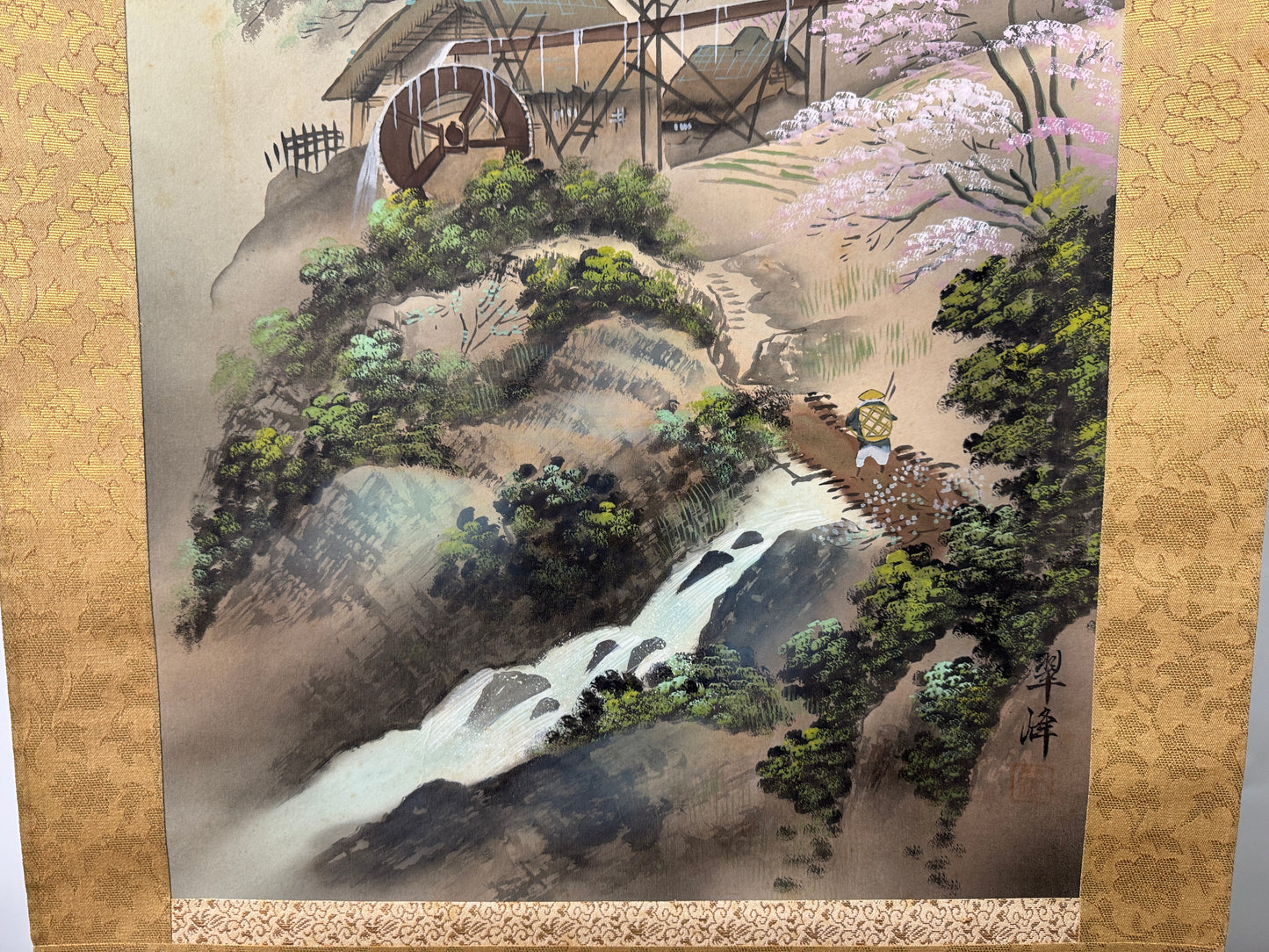 Y10607 KAKEJIKU Hanging scroll Rural landscape signed Japan antique interior