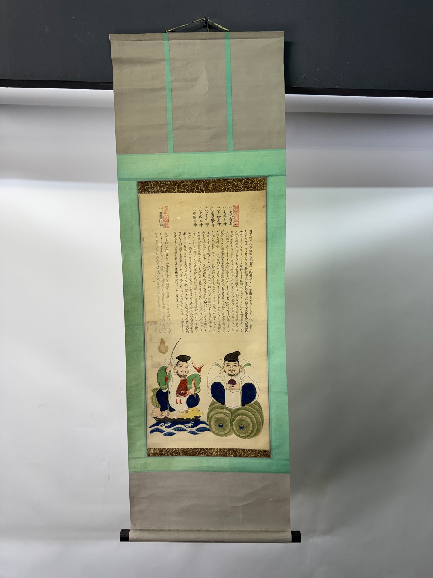 Y10609 KAKEJIKU Hanging scroll colored woodblock print Japan antique interior