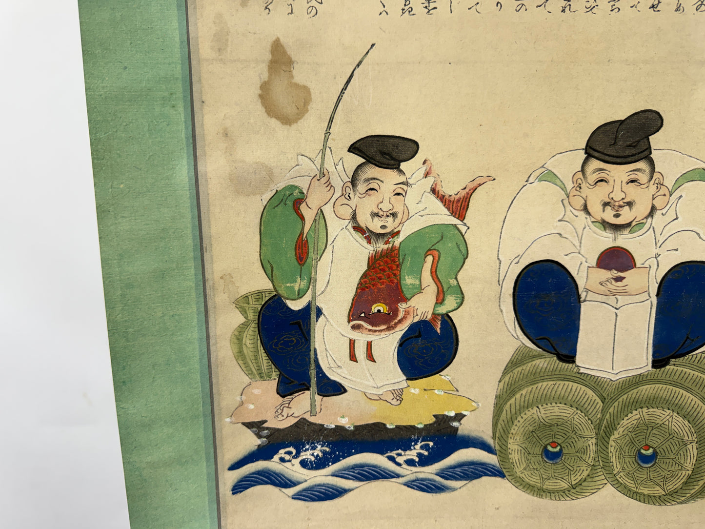 Y10609 KAKEJIKU Hanging scroll colored woodblock print Japan antique interior