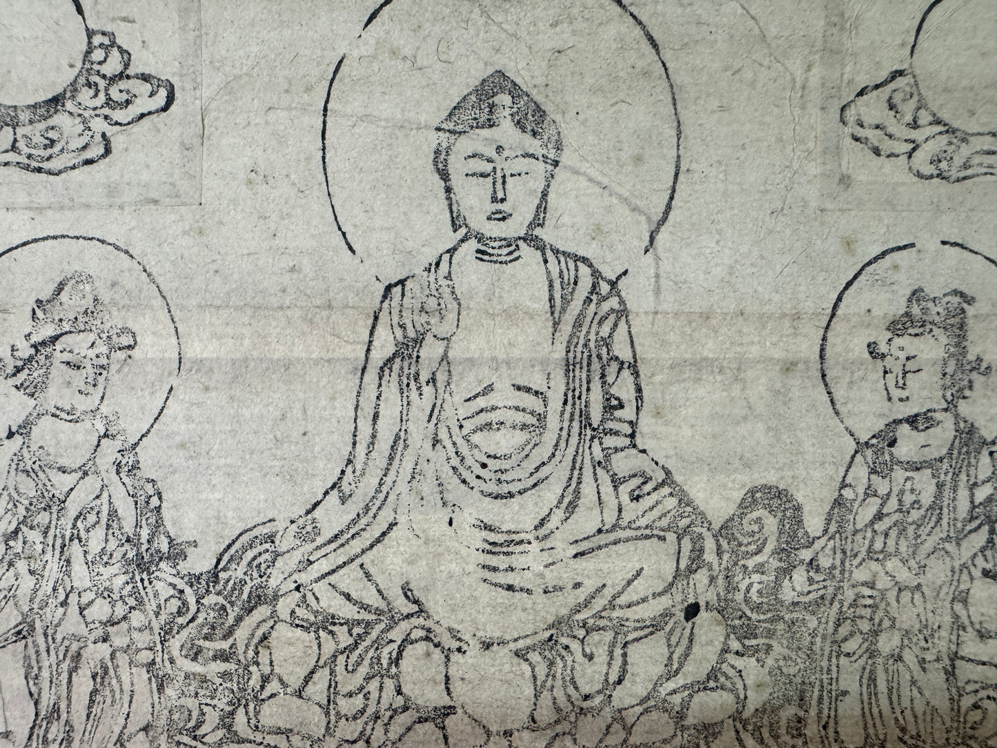 Y10613 KAKEJIKU Hanging scroll Mt. Fuji printed 3 Buddhas Monkey Japan antique