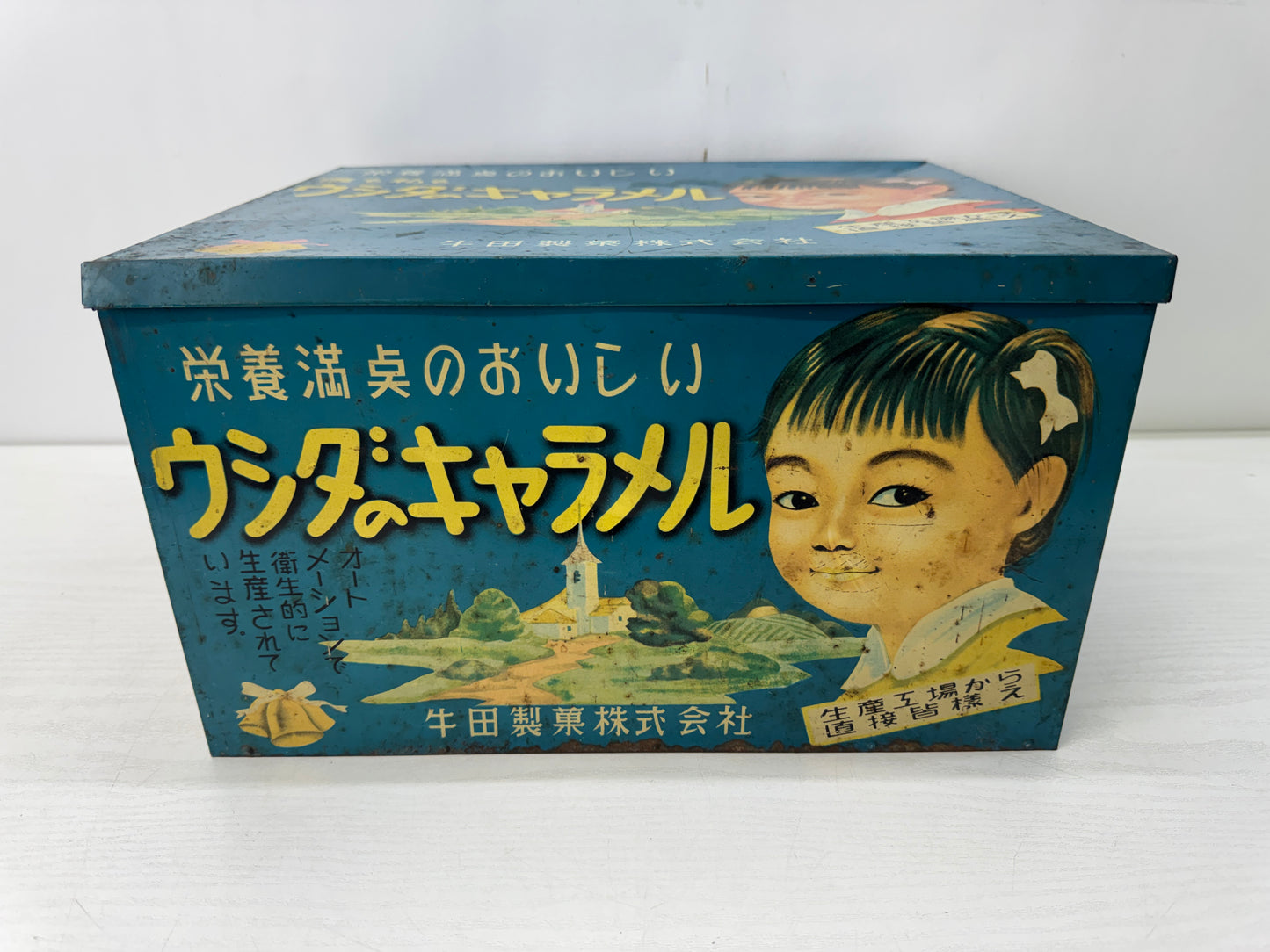 Y10616 TIN CAN Caramel Showa retro Japan antique container storage confectionery