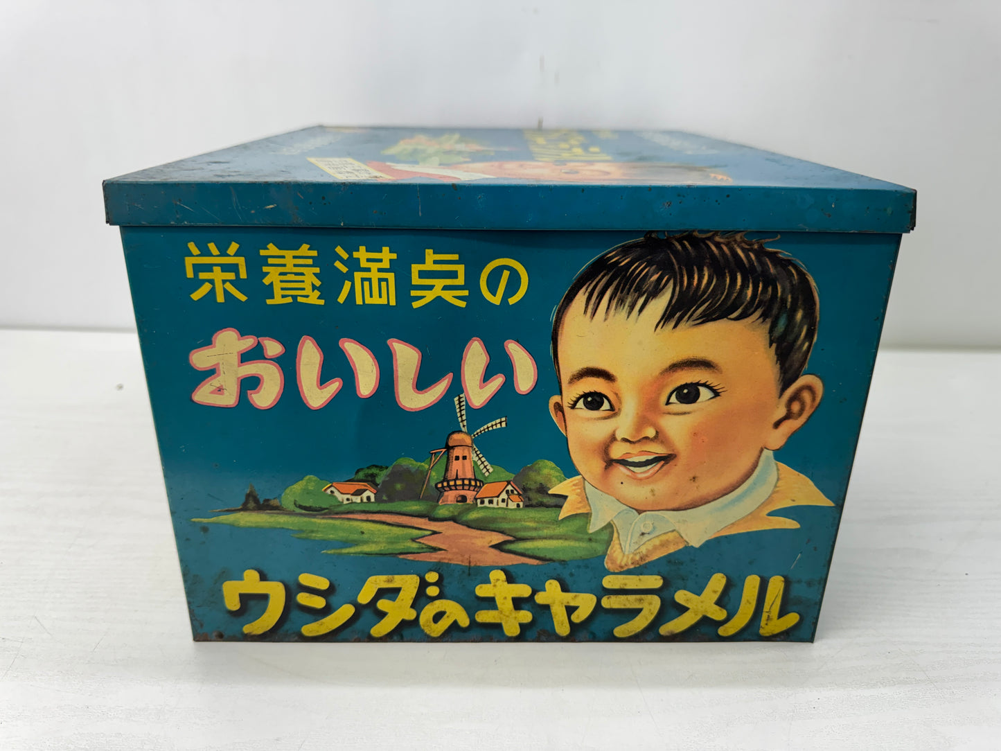 Y10616 TIN CAN Caramel Showa retro Japan antique container storage confectionery