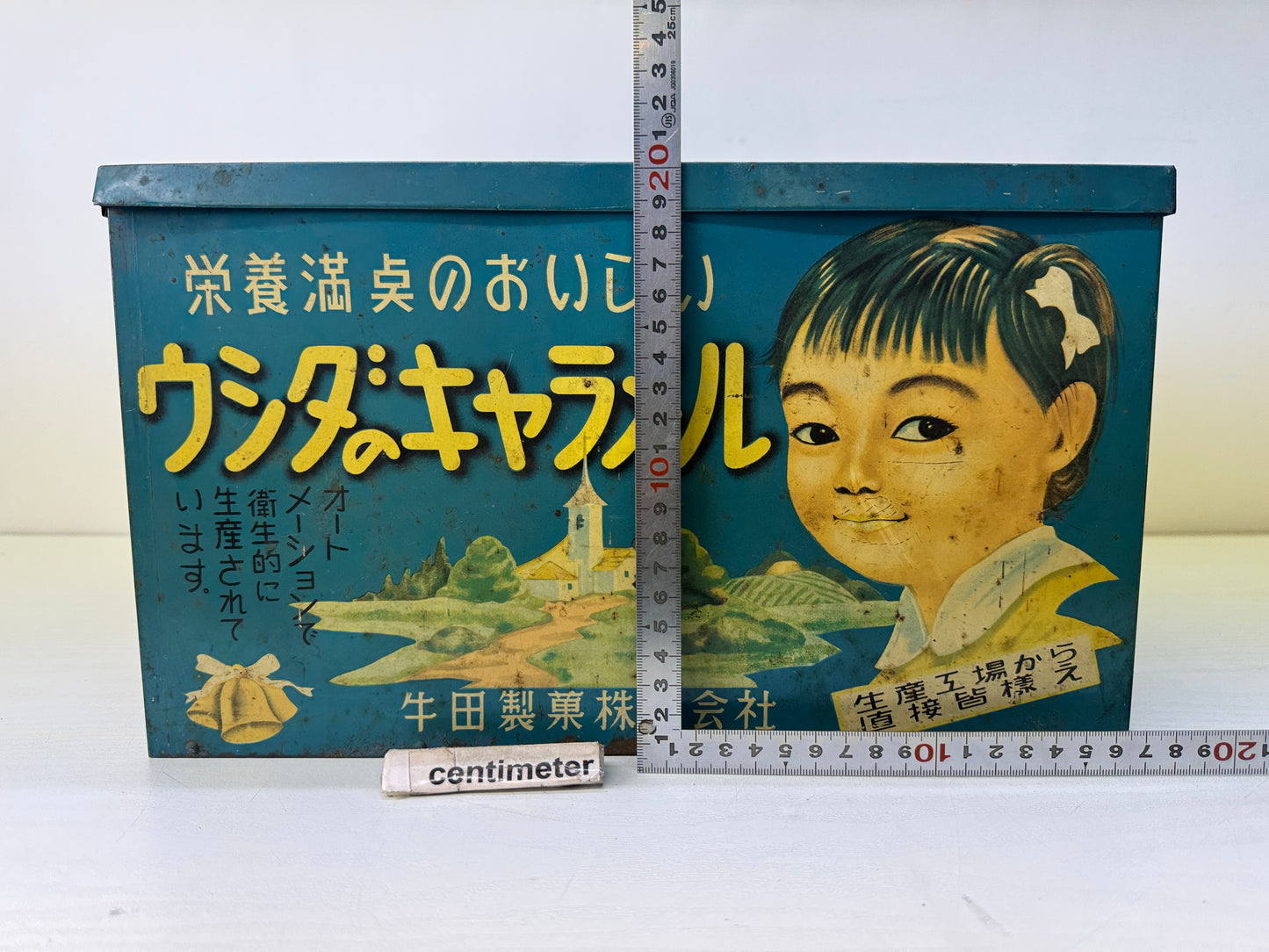 Y10616 TIN CAN Caramel Showa retro Japan antique container storage confectionery