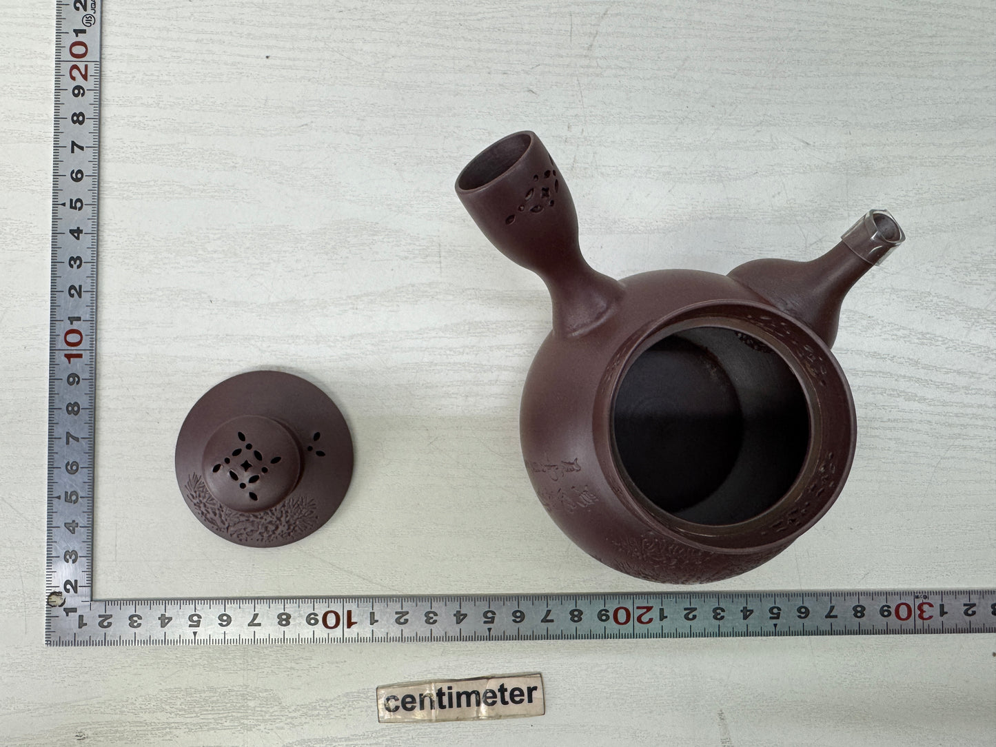 Y10626 KYUSU Banko-ware teapot signed box carved openwork Japan antique Sentcha