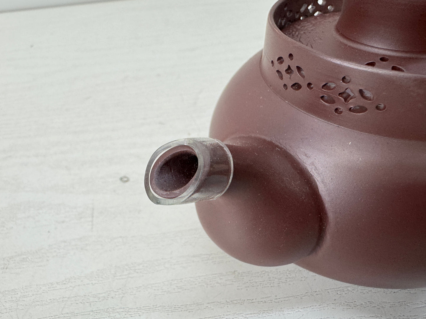 Y10626 KYUSU Banko-ware teapot signed box carved openwork Japan antique Sentcha