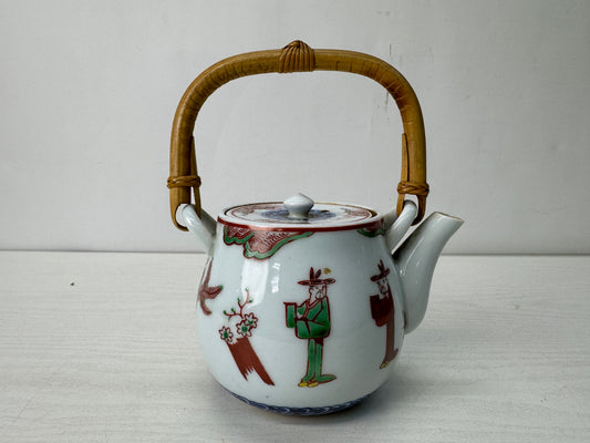 Y10627 KYUSU Shibukusa-ware teapot signed color picture Japan antique Sentcha