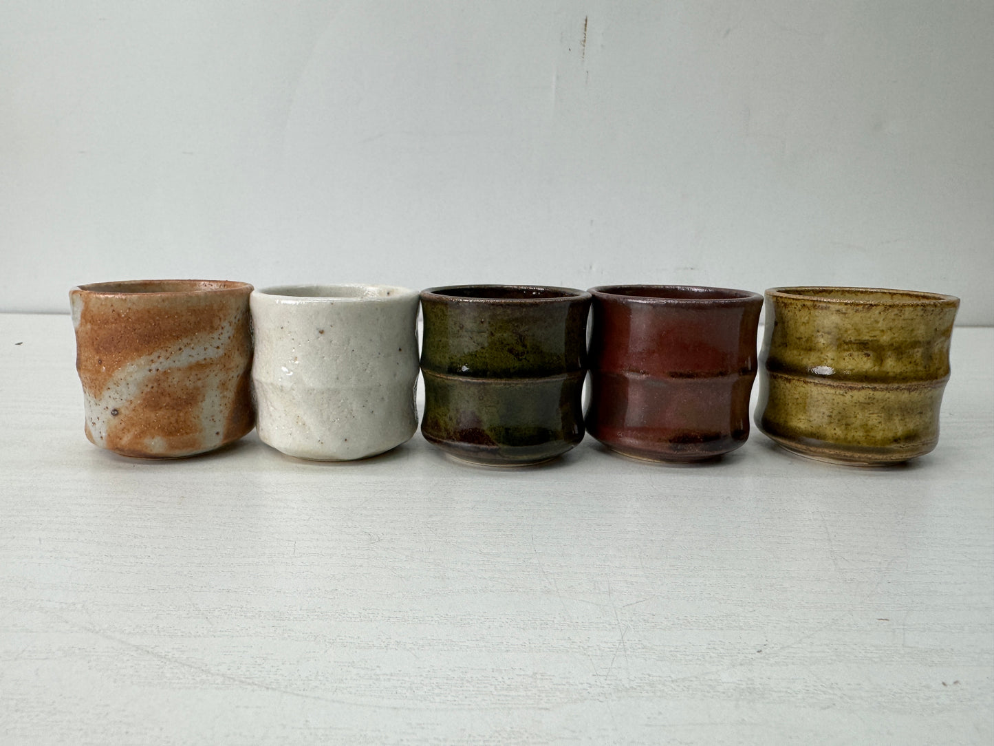 Y10630 CHAWAN Mino-ware Guinomi Sake cups set of 5 signed box Japan antique