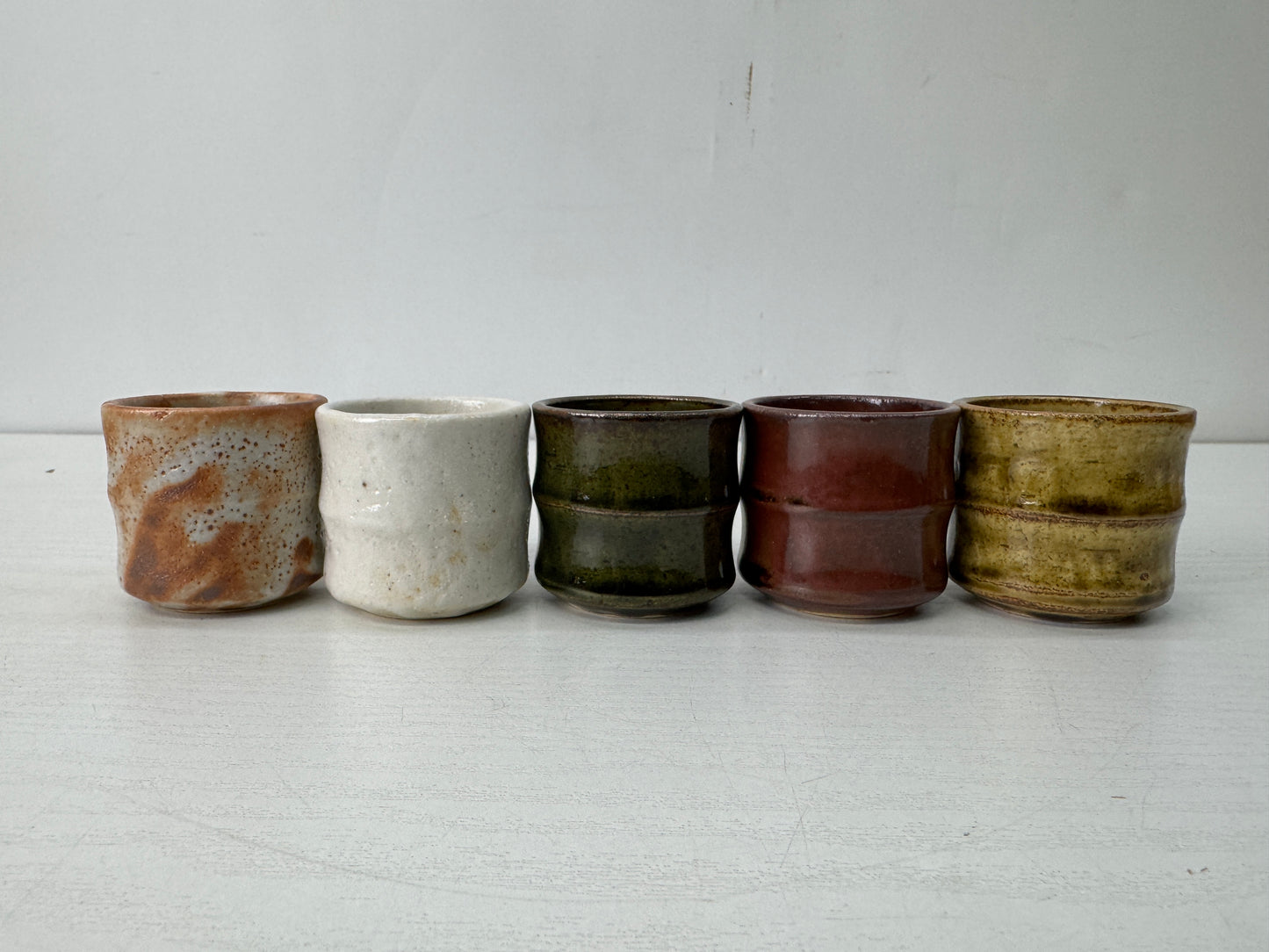 Y10630 CHAWAN Mino-ware Guinomi Sake cups set of 5 signed box Japan antique
