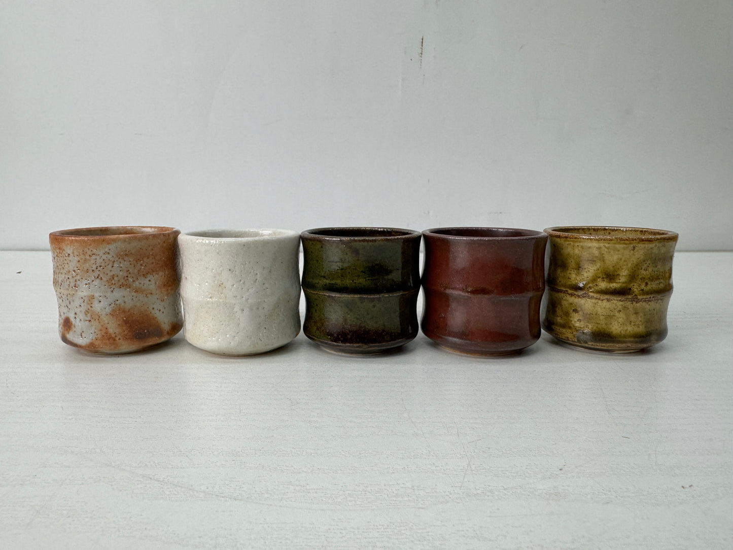 Y10630 CHAWAN Mino-ware Guinomi Sake cups set of 5 signed box Japan antique