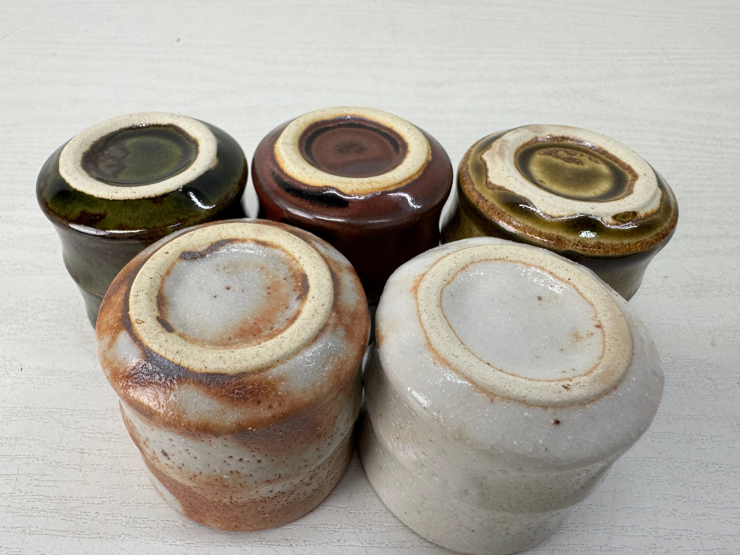 Y10630 CHAWAN Mino-ware Guinomi Sake cups set of 5 signed box Japan antique