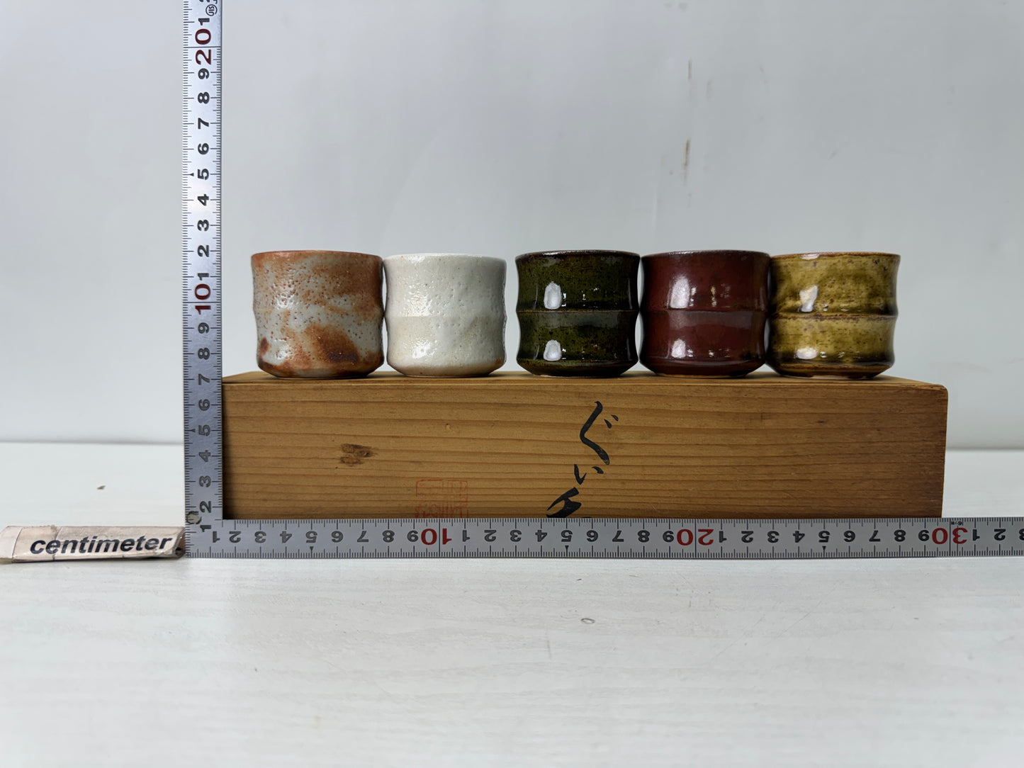 Y10630 CHAWAN Mino-ware Guinomi Sake cups set of 5 signed box Japan antique