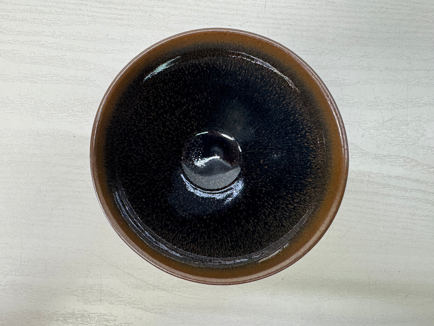 Y10632 CHAWAN Yuteki Tenmoku bowl signed Japan antique tea ceremony pottery cup